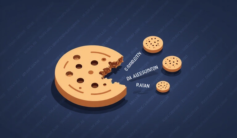 Illustration of a cookie icon with data flowing into it, representing digital information